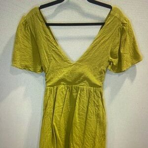 One-Shoulder V-Neck Midi Dress in Chartreuse